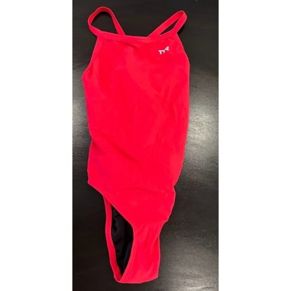 TYR Womens Red Performance One Piece Swimsuit Cutout Back Size 26 G-BB-PY